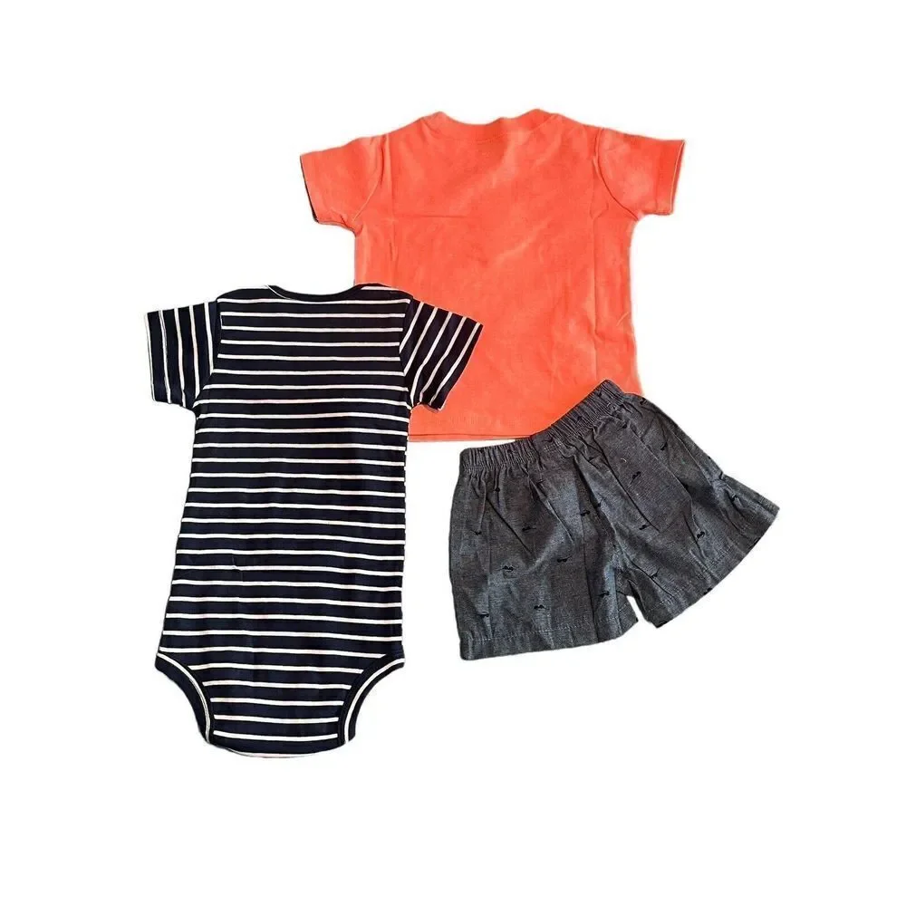 Childrens 3 Piece Summer Set Boys Baby Size 12M Tee Shorts Romper